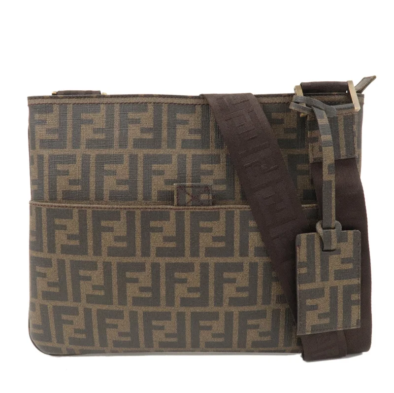 Ladies Fendi Peekaboo bags with a detachable shoulder strap for different carrying optionsFENDI Zucca PVC Crossbody Shoulder Bag Khaki Black Brown 7VA247