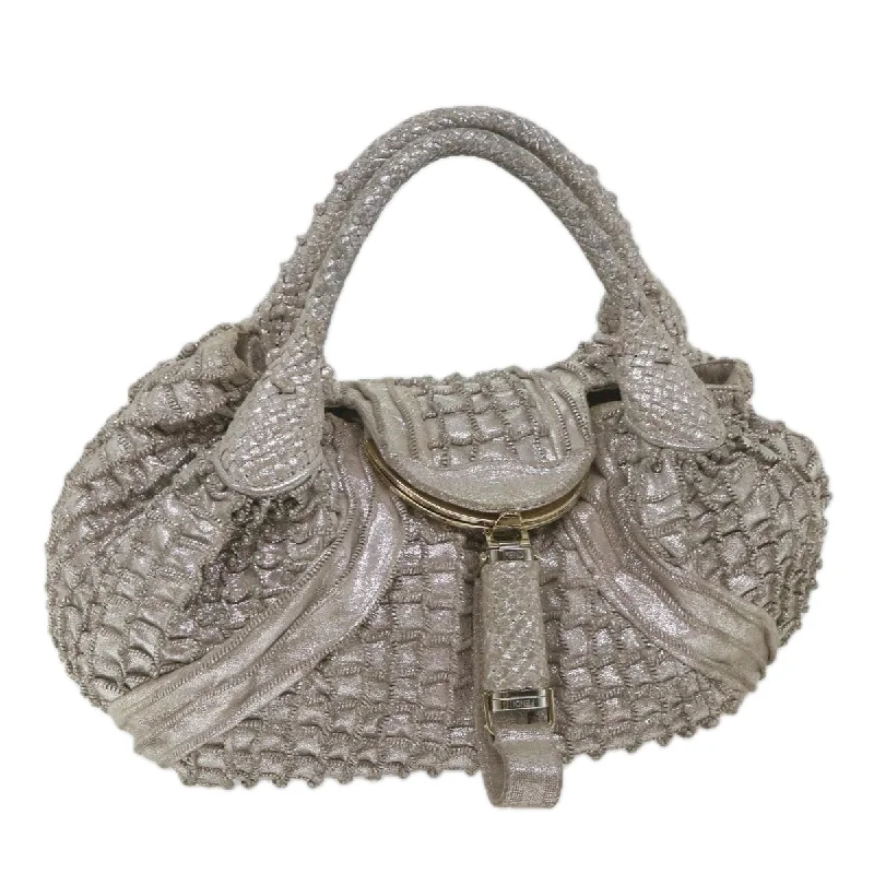 Ladies Fendi Peekaboo bags with a hand - stitched leather handle for artisanal charmFENDI Spy Hand Bag Leather Silver  56875