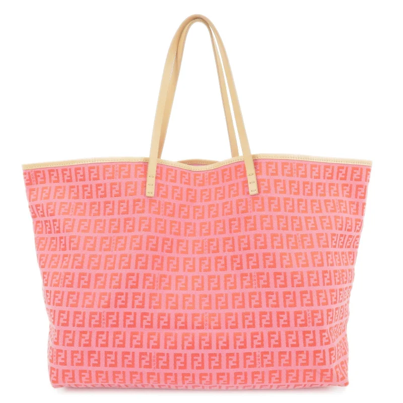 Fendi handbags with a biodegradable leather alternative for an eco - conscious choiceFENDI Zucchino Canvas Leather Tote Bag With Pouch Pink 8BH005