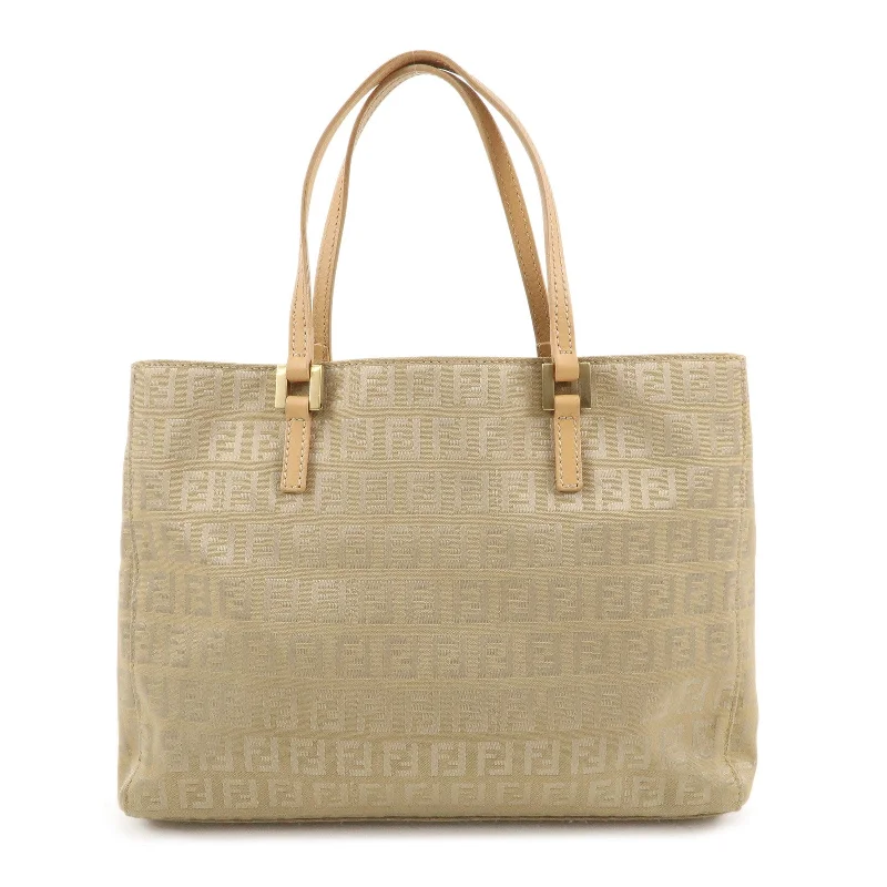 Fendi By The Way bags with a crystal - embellished FF logo for added luxury and glamourFENDI Zucchino Canvas Leather Hand Bag Tote Bag Beige 8BH072