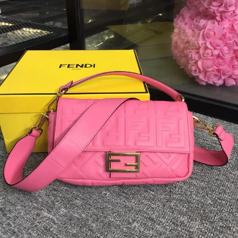 Ladies Fendi shoulder bags with a tassel - decorated zipper for added charm and styleFendi Baguette Nappa Pink Crossbody Bags