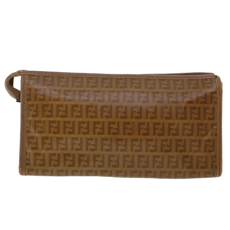 Fendi Sunshine Shopper bags with a contrast - stitched handle for a unique and stylish lookFENDI Zucchino Canvas Clutch Bag Brown Auth ep1106