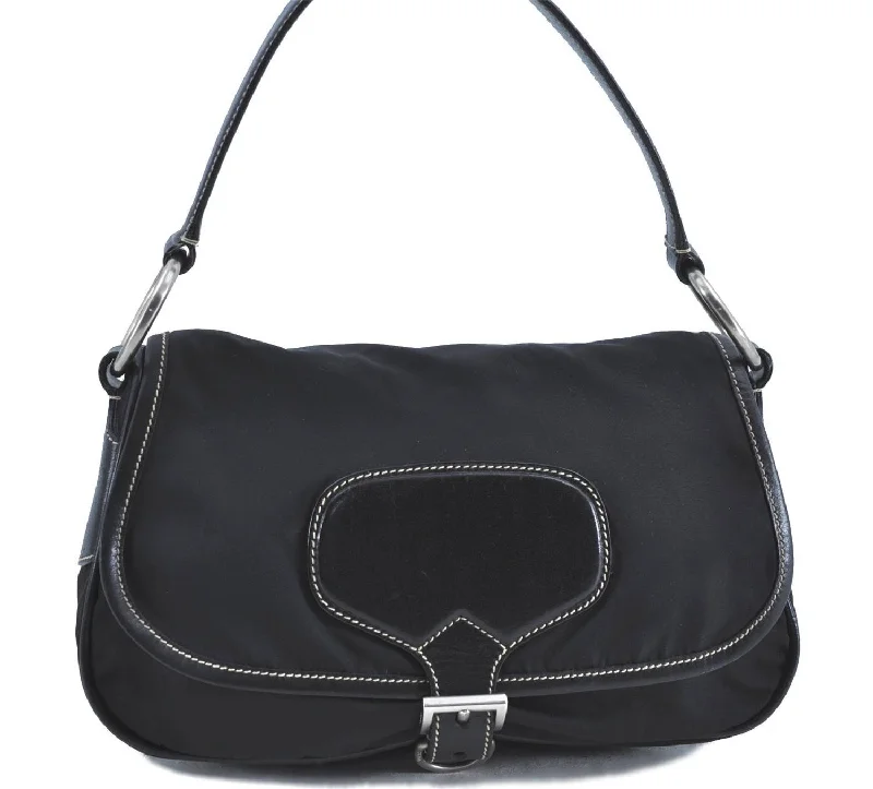 Ladies Prada Galleria bags with a detachable shoulder strapAuthentic PRADA Nylon Leather Shoulder Hand Bag Purse Black H9179