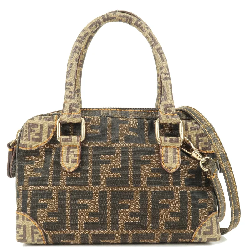 Small - sized Fendi crossbody bags in smooth calfskin leather for a compact and stylish carryFENDI Zucca Zucchino PVC 2Way Bag Beige Brown Black 8BT123