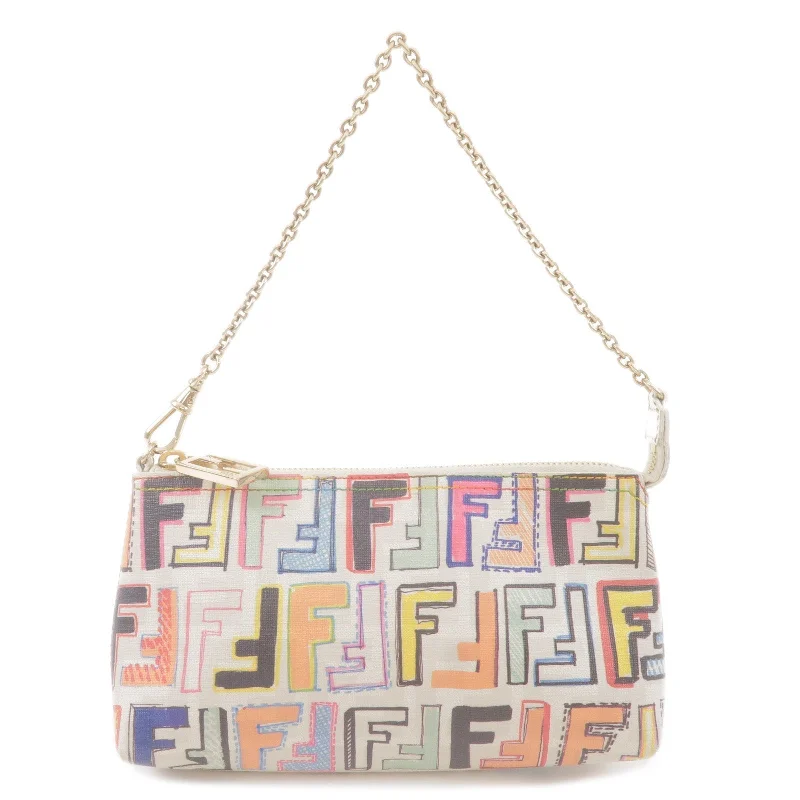 Ladies Fendi Sunshine Shopper bags in a pastel shade like mint for a soft and delicate appearanceFENDI Zucca Print PVC Chain Accessory Pouch Multicolor 8BR592