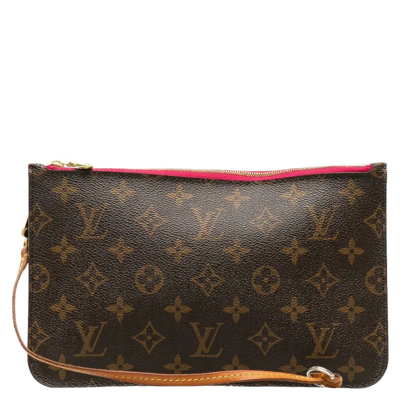 Louis Vuitton bags with a chain - link trim and a leather body for a modern edgeLOUIS VUITTON Neverfull MM Clutch Pouch Monogram Brown Ladies