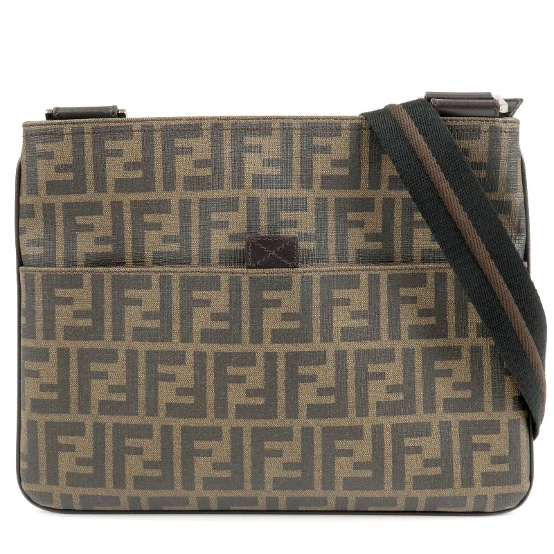 Fendi crossbody bags with a woven leather strap for a unique texture and visual appealFENDI Zucca PVC Leather Shoulder Bag Khaki Black Brown 7VA247