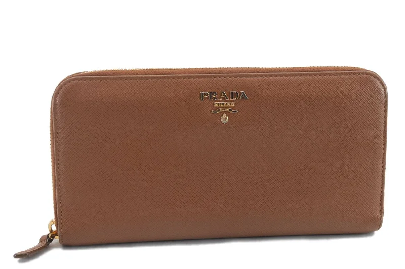 Ladies Prada handbags with a detachable wallet inside for added convenienceAuthentic PRADA Leather Long Wallet Purse Brown 9371C