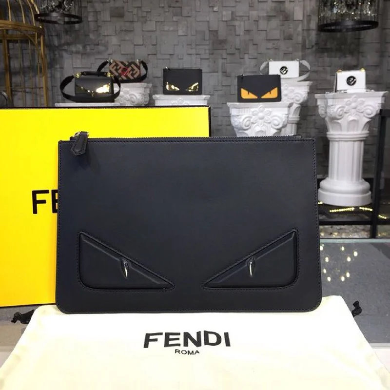 Fendi bags with a leather - bound notebook insert for jotting down notesFendi Selleria Monster Pouch 11.8in/30cm For Women FF