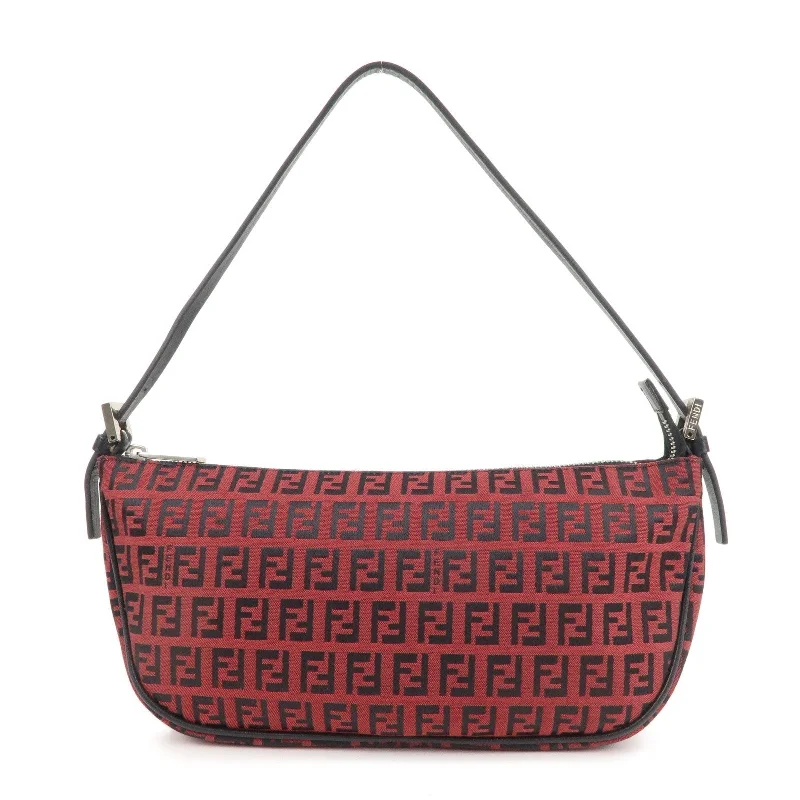 Ladies Fendi Peekaboo bags with a back - pocket organizer for better organizationFENDI Zucchino Canvas Leather Shoulder Bag Red Black 8BR144