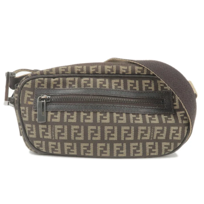 Fendi By The Way bags with a crystal - embellished FF logo for added luxury and glamourFENDI Zucchino Canvas Leather Shoulder Bag Beige Brown 8BR324