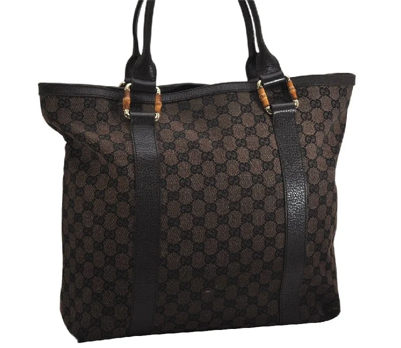 Affordable luxury bags Authentic GUCCI Bamboo Shoulder Tote Bag GG Canvas Leather 339547 Brown 0347K