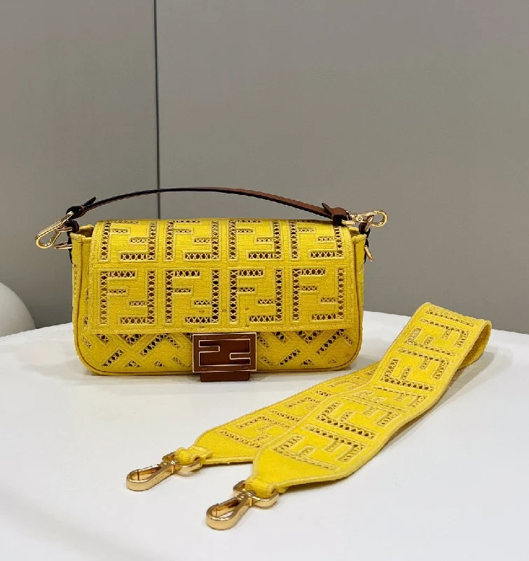 Fendi By The Way bags with a 3D - printed FF logo for a modern and textured lookFendi Baguette Yellow with Embroidery Medium Bag For Woman 28cm/11in