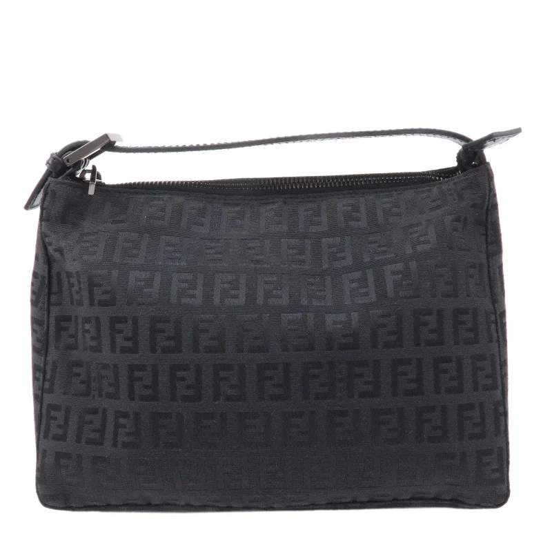 Fendi By The Way bags with a suede interior lining for a luxurious and soft feelFENDI Zucchino Canvas Leather Hand Bag Pouch Black 8N0005