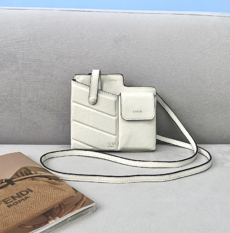 Fendi By The Way bags with a large capacity and a drawstring closureFendi Bustine 2 Pockets Mini White Bag For Woman 16cm/6in