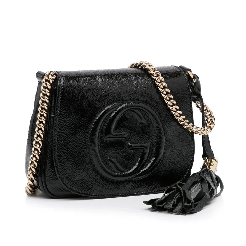 Designer bags with gold hardwareGucci Patent Soho Flap Crossbody Bag (SHG-EIjZmu)