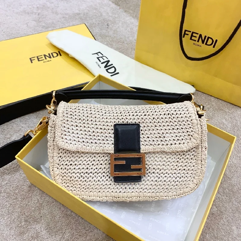 Fendi bags with a detachable sunglass holder for easy access to eyewearFendi Baguette Woven Straw Black