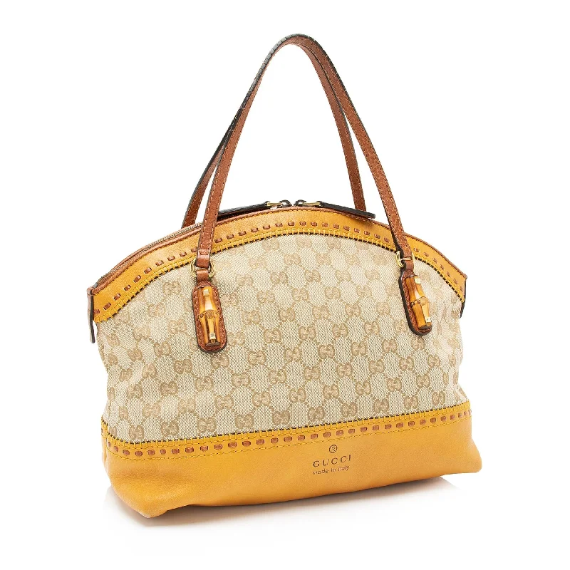 Designer bags with top handlesGucci GG Canvas Bamboo Laidback Crafty Dome Satchel (SHF-galLHz)