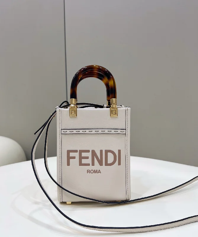 Medium - sized Fendi shoulder bags in rich, deep colors like burgundy for a sophisticated appearanceFendi Sunshine Shopper White Mini Bag For Woman 13cm/5in