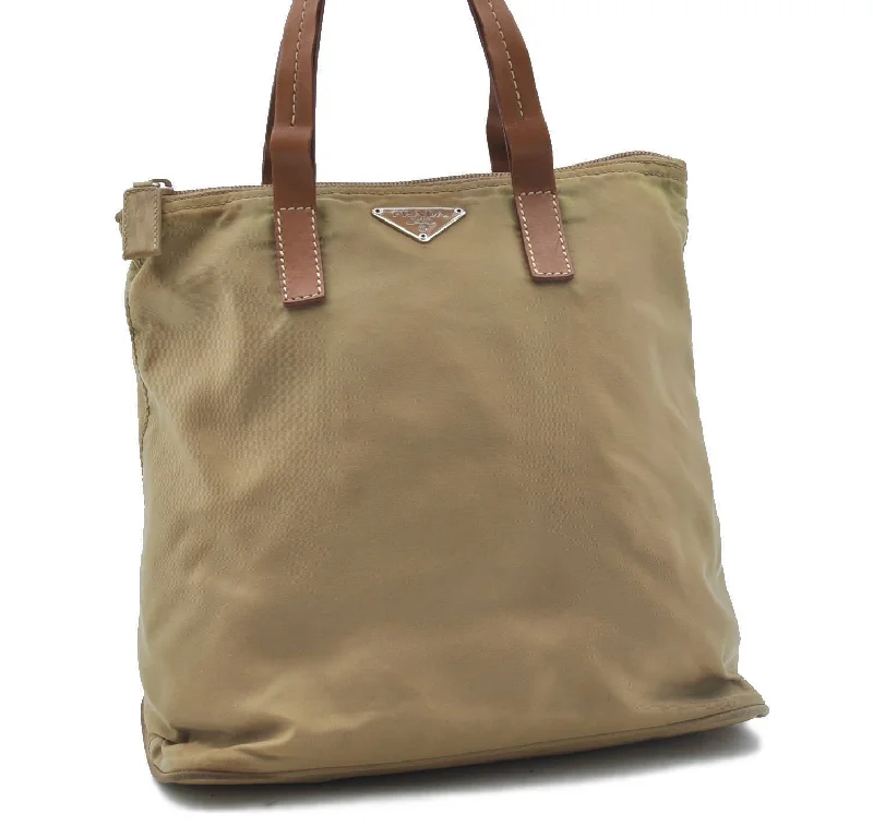 Ladies Prada Galleria bags with a detachable shoulder strapAuthentic PRADA Nylon Leather Hand Tote Bag Beige H0116