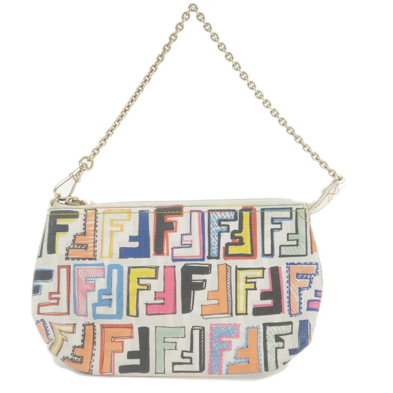 Fendi Baguette bags with a monogram - embossed leather surface for a luxurious feelFENDI Zucca Print PVC Chain Accessory Pouch Multicolor 8BR592