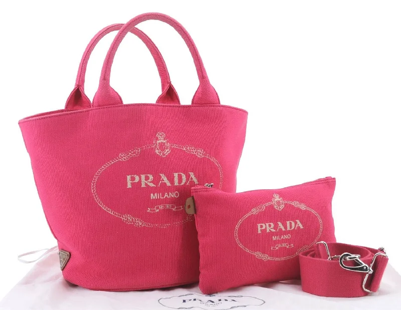 Prada Cleo bags with a detachable coin purse for added functionalityAuthentic PRADA Canapa Canvas 2Way Shoulder Hand Bag Purse Pink 1056D