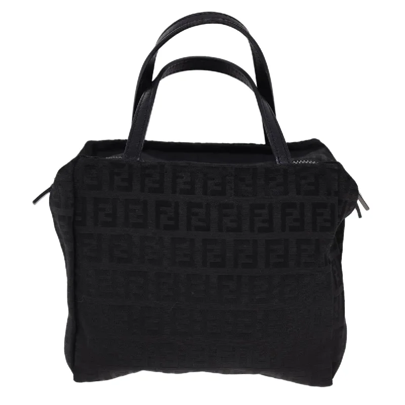 Fendi bags with a detachable makeup pouch inside for beauty - conscious usersFENDI Zucchino Canvas Hand Bag Black Auth am4149