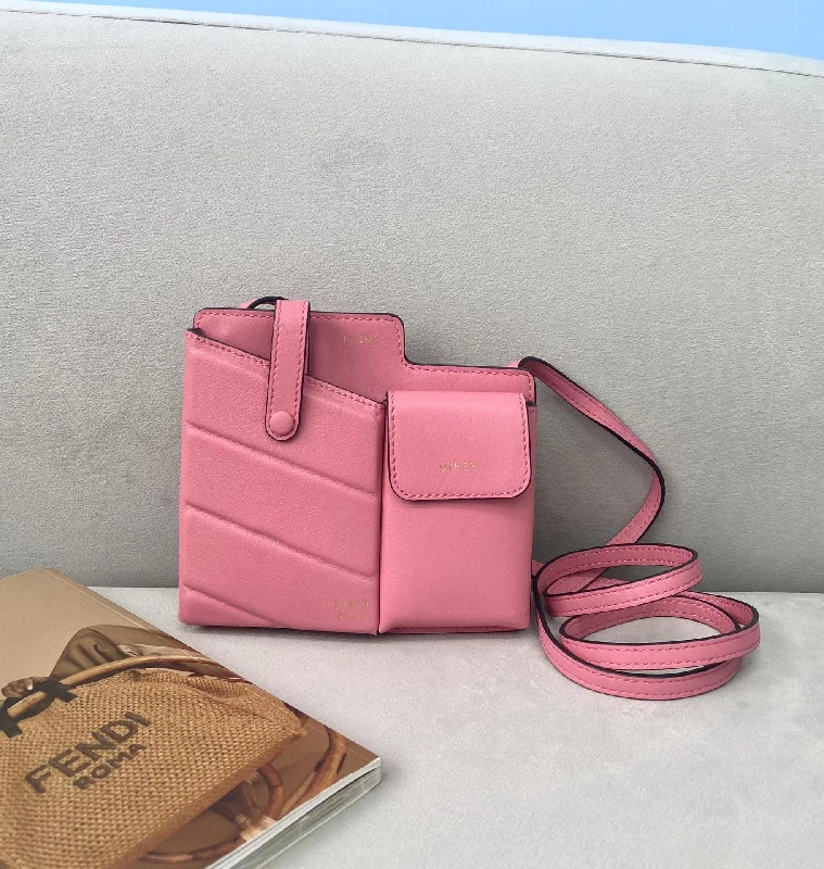 Fendi bags with a front - flap pocket and a turnlock for a classic and elegant aestheticFendi Bustine 2 Pockets Mini Pink Bag For Woman 16cm/6in