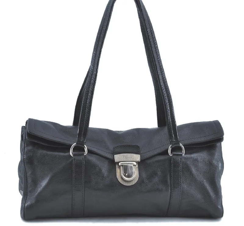 Ladies Prada shoulder bags with a wide - width strap for enhanced comfortAuthentic PRADA Leather Shoulder Hand Bag Purse Black H9417