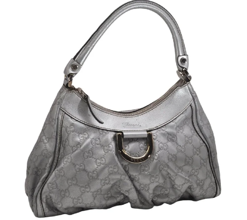 Lightweight duffle bags for gymAuthentic GUCCI Guccissima Abbey Shoulder Bag GG Leather 190525 Silver 0257K