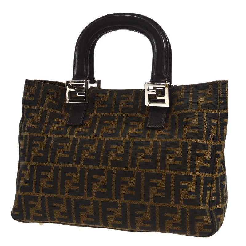 Fendi tote bags with a solar - powered charging panel for eco - friendly chargingFENDI Zucca Tote Handbag Brown 96495