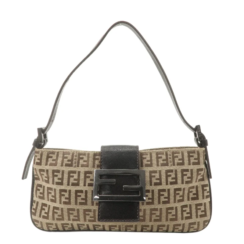 Fendi bags with a detachable sunglass holder for easy access to eyewearFENDI Zucchino Canvas Leather Shoulder Bag Brown Beige 8BK000