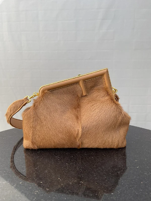 Small - sized Fendi crossbody bags in smooth calfskin leather for a compact and stylish carryFendi Fendirst Medium Brown Fox Fur Bag For Woman 32.5cm/13in