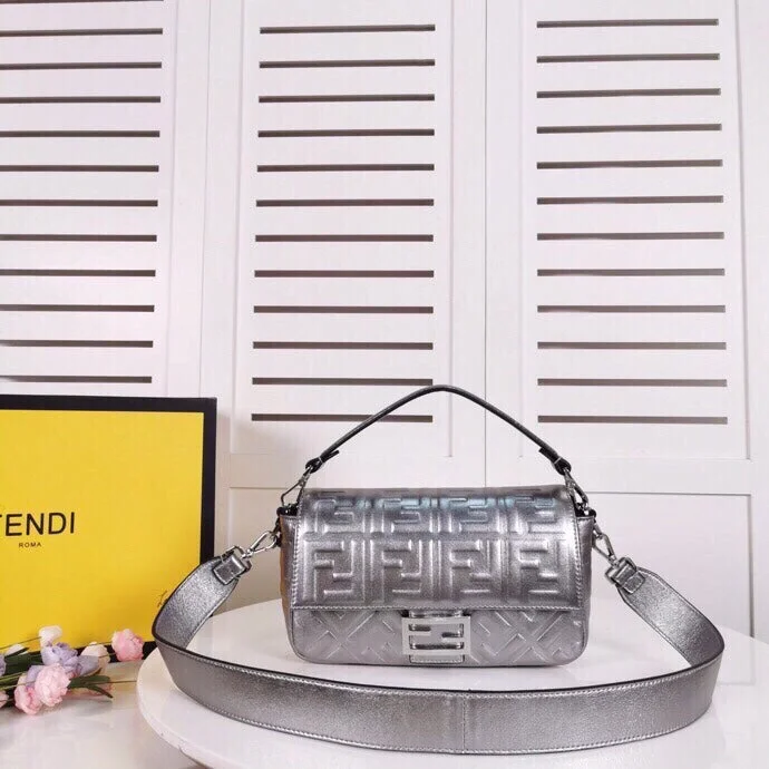 Fendi bags with a leather - bound notebook insert for jotting down notesFendi Baguette Chain Midi Medium Silver Bag For Woman 26cm/10in