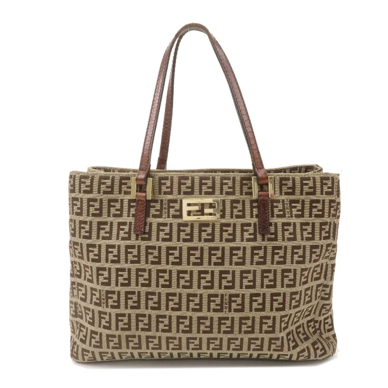 Fendi tote bags with a spacious interior and multiple pockets for daily essentialsFENDI Zucchino Canvas Leather Mini Tote Bag Beige Brown 8BH132