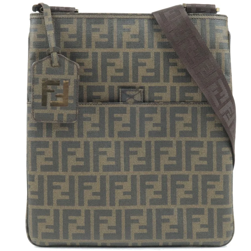 Fendi crossbody bags with a keychain holder for practicality and easy access to keysFENDI Zucca Print PVC Shoulder Bag Khaki Black 7VA207