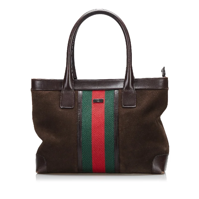 Designer bags with detachable strapsGucci Web Suede Tote Tote Bag