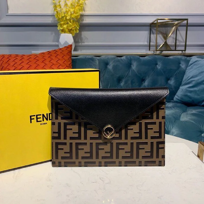 Ladies Fendi shoulder bags with a detachable scarf strap for a stylish and versatile optionFendi FF Embossed Envelope Wallet 9.4in/24cm Brown/Black For Women