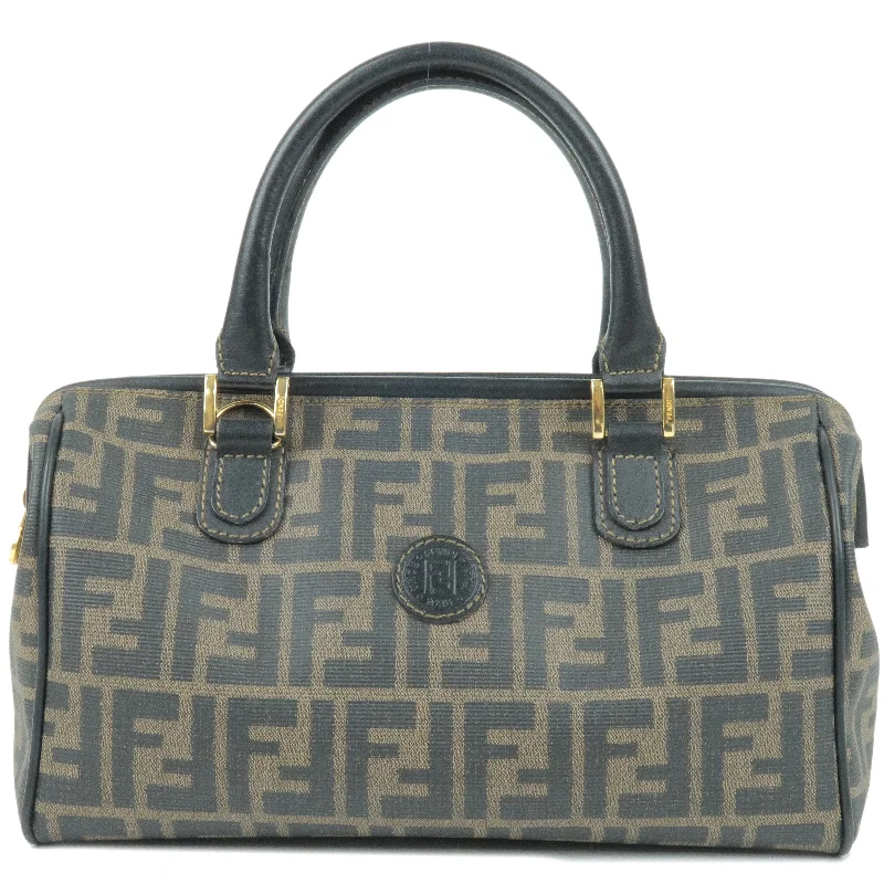 Fendi By The Way bags with a crystal - embellished FF logo for added luxury and glamourFENDI Zucca PVC Leather Boston Bag Khaki Black 433044980049