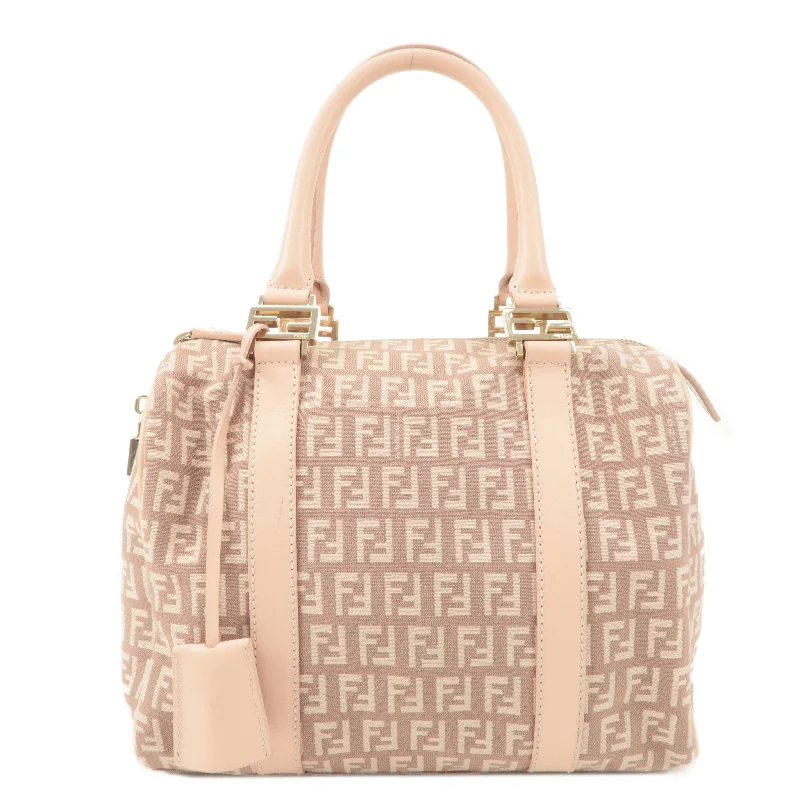 Fendi By The Way bags with a printed map pattern for a travel - inspired lookFENDI Zucchino Canvas Leather Mini Boston Bag Pink 8BL068