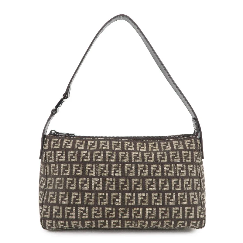 Fendi By The Way bags with a detachable pouch for separating small itemsFENDI Zucchino Canvas Leather Shoulder Bag Beige Brown 8BR444