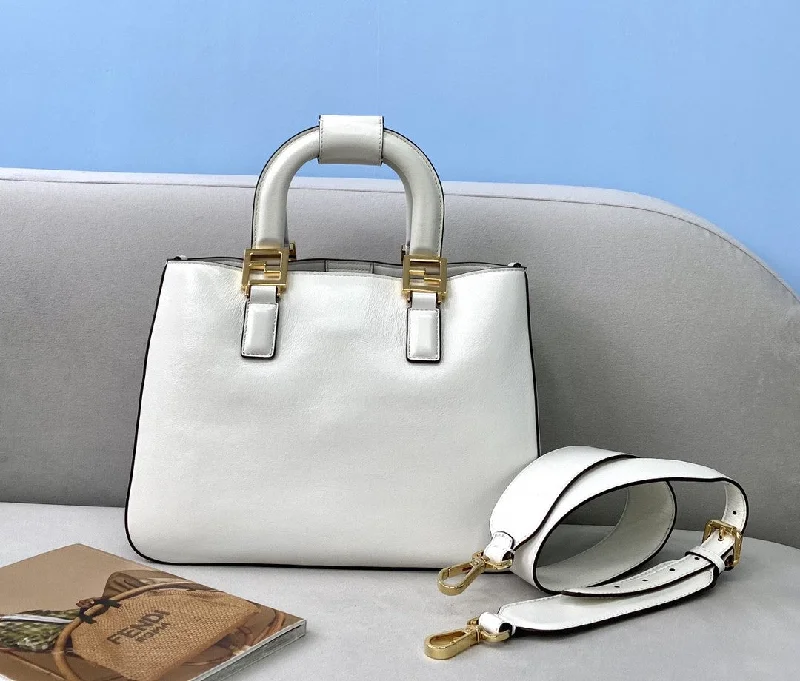 Fendi bags with a touch - screen - friendly pocket for using devices without taking them outFendi Small FF Tote Shoulder White Bag