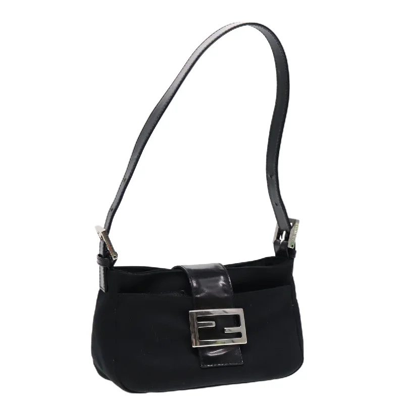 Fendi bags with a zippered interior pocket for separating items and keeping them organizedFENDI Shoulder Bag Nylon Black Silver  ep5624