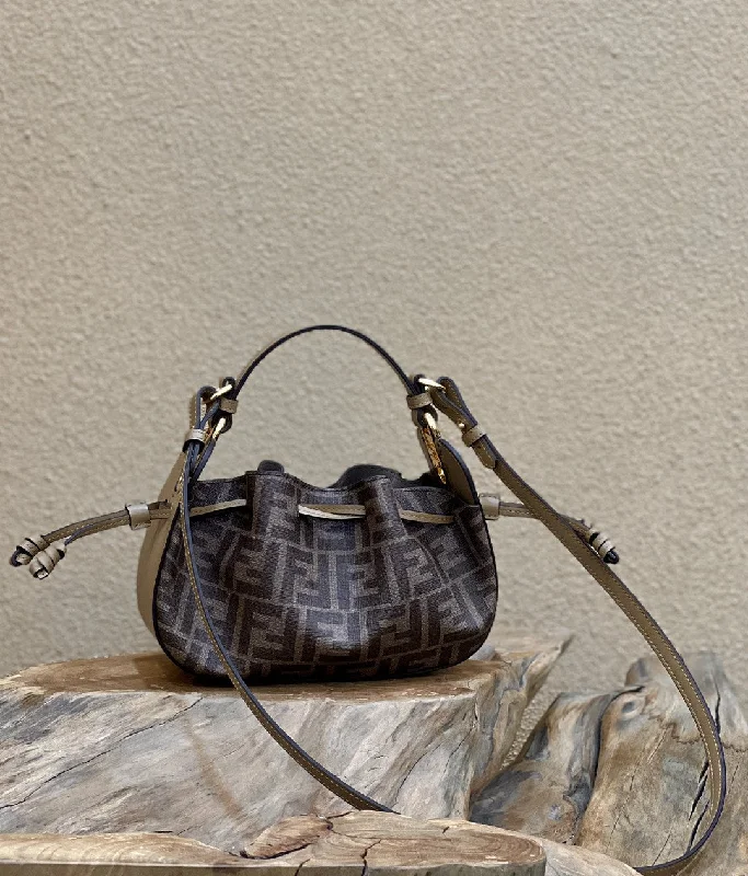 Fendi bags with a magnetic - closure card holder inside for easy access to cardsFendi Pomodorino Brown FF Fabric Mini Bag