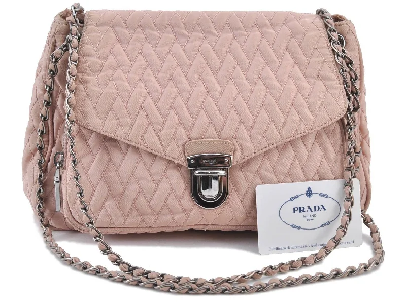 Prada crossbody bags with a keychain holder for practicalityAuthentic PRADA Nylon Chain Shoulder Bag Purse BR4612 Light Pink H9409