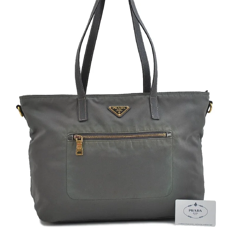 Ladies Prada Galleria bags with a detachable shoulder strapPRADA Vela Colour Nylon Leather Shoulder Tote Bag BR4842 Green Khaki Gray 2351D