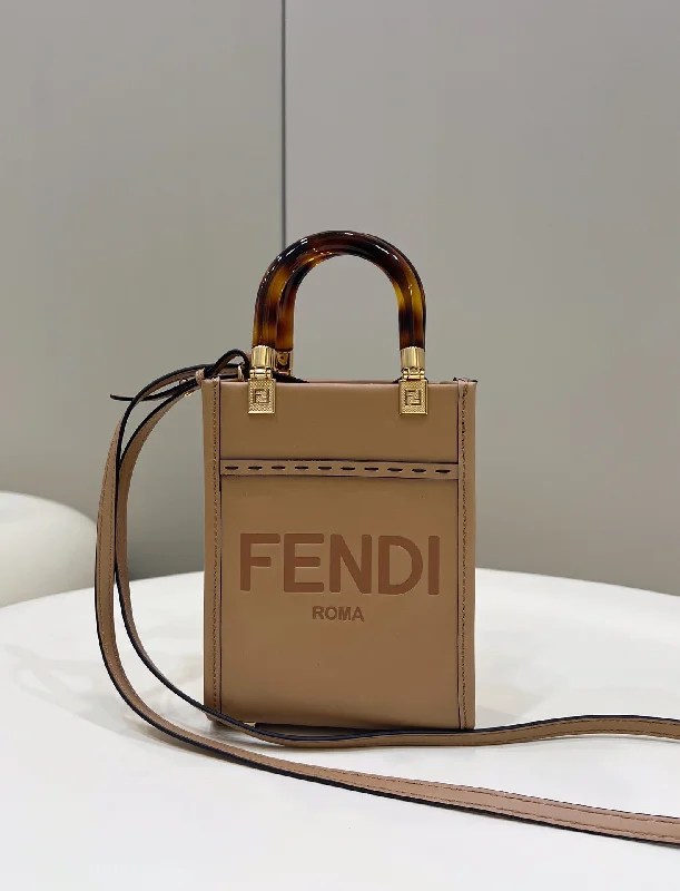 Fendi tote bags with a spacious interior and multiple pockets for daily essentialsFendi Sunshine Shopper Light Brown Mini Bag For Woman