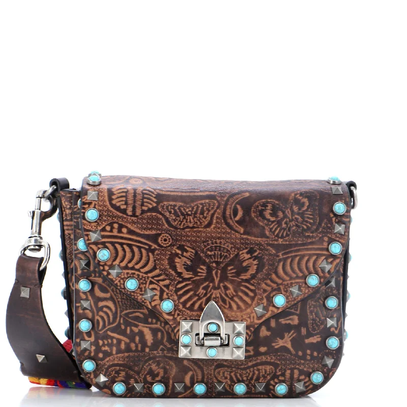 Designer bags with gold hardwareRolling Rockstud Crossbody Bag Santeria Embossed Leather with Cabochons Small