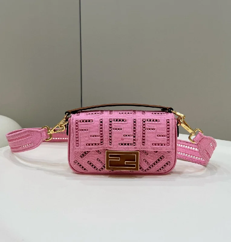 Fendi backpacks with a padded back panel for comfort during long - distance travelFendi Baguette Pink with Embroidery Small Bag For Woman 21cm/8in