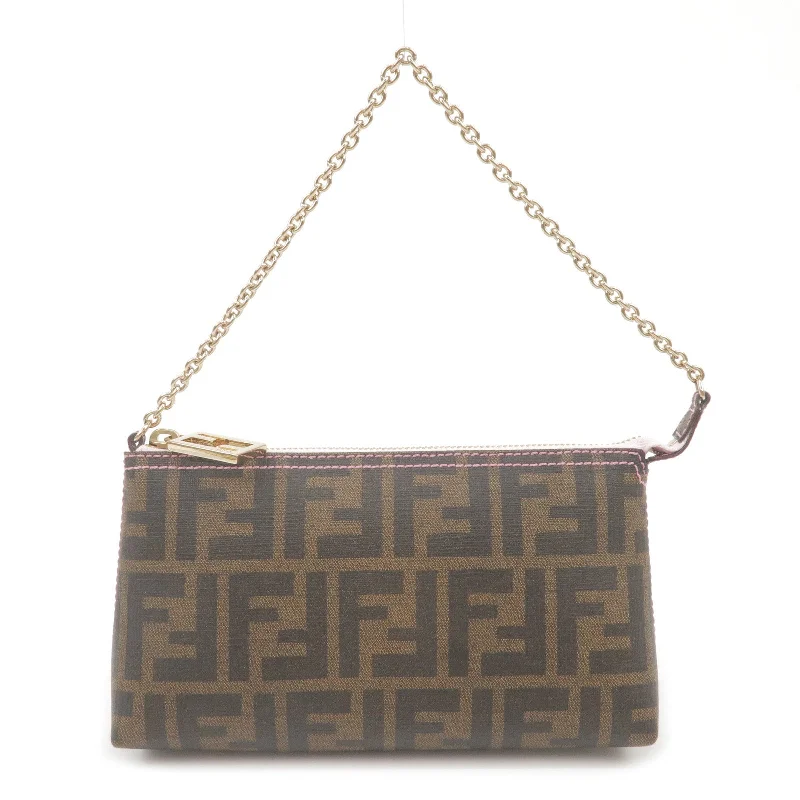 Fendi crossbody bags with a printed floral pattern for a feminine and romantic touchFENDI Zucca Print PVC Accessory Pouch Bag Brown Black 8BR592